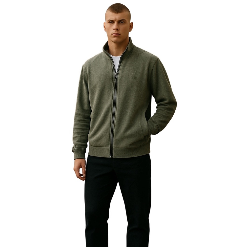 Timberland Men’s Full Zip Olive Green Logo Sweater Size Large - Picture 2 of 10